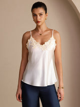 [Vit] SilkSilky-SE Spaghetti Strap V Neck Cami Toppar 001