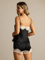 [Svart] SilkSilky-SE Spaghetti Rem V Ringning Camisole Set 002