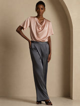 [Toscana] SilkSilky-SE Short Sleeve Cowl Neck Damblusar 005
