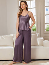 [Lila Grå] SilkSilky-SE Spaghetti Rem V Ringning Camisole Set 001