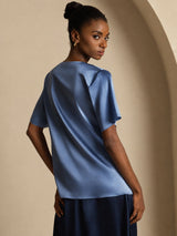 [Äkta Petrol] SilkSilky-SE Short Sleeve Cowl Neck Damblusar 002