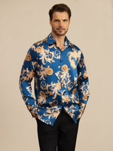 [Navy Drake] SilkSilky-SE Long Sleeve Lapel Collar Herrskjorta 003