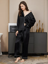 [Svart] SilkSilky-SE Long Sleeve Lapel Collar Dam Pyjama 004