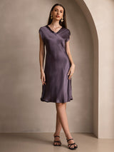 [Lila Grå] SilkSilky-SE Cap Sleeve V Neck Nattlinne 006