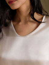 [Beige] SilkSilky-SE Half Sleeve V Neck Nattlinne 004