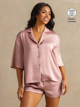 [Persikohud] SilkSilky-SE 19Momme Hårärm Notchkrage Dam Pyjama 001