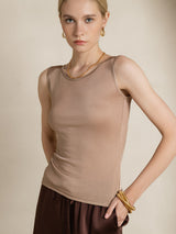 [Kaffe] SilkSilky-SE Ärmlös Rund Halsringning Dam T-Shirt 003