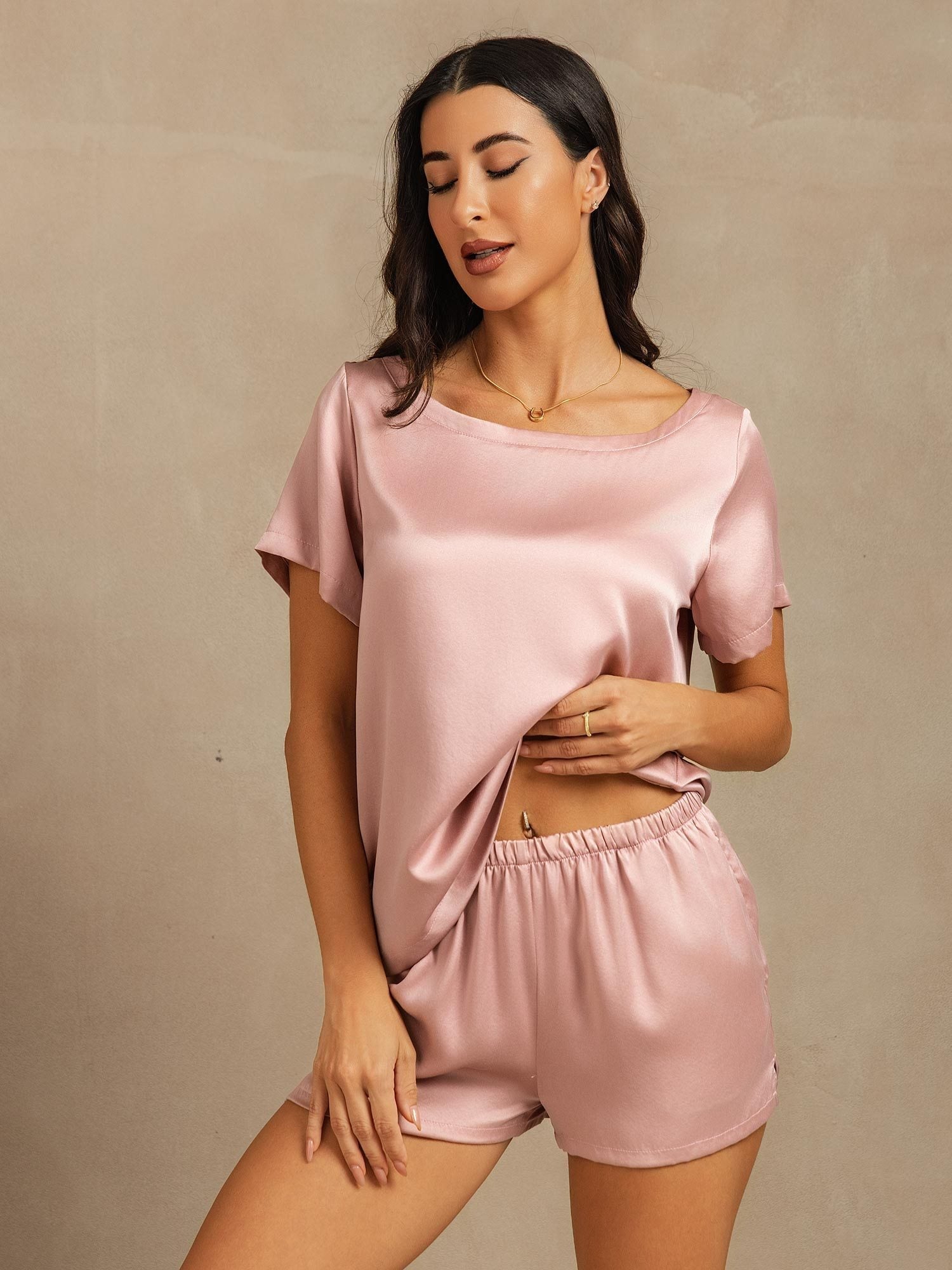 [Persikohud] SilkSilky-SE 19Momme Silke Womens Pajamas 005,