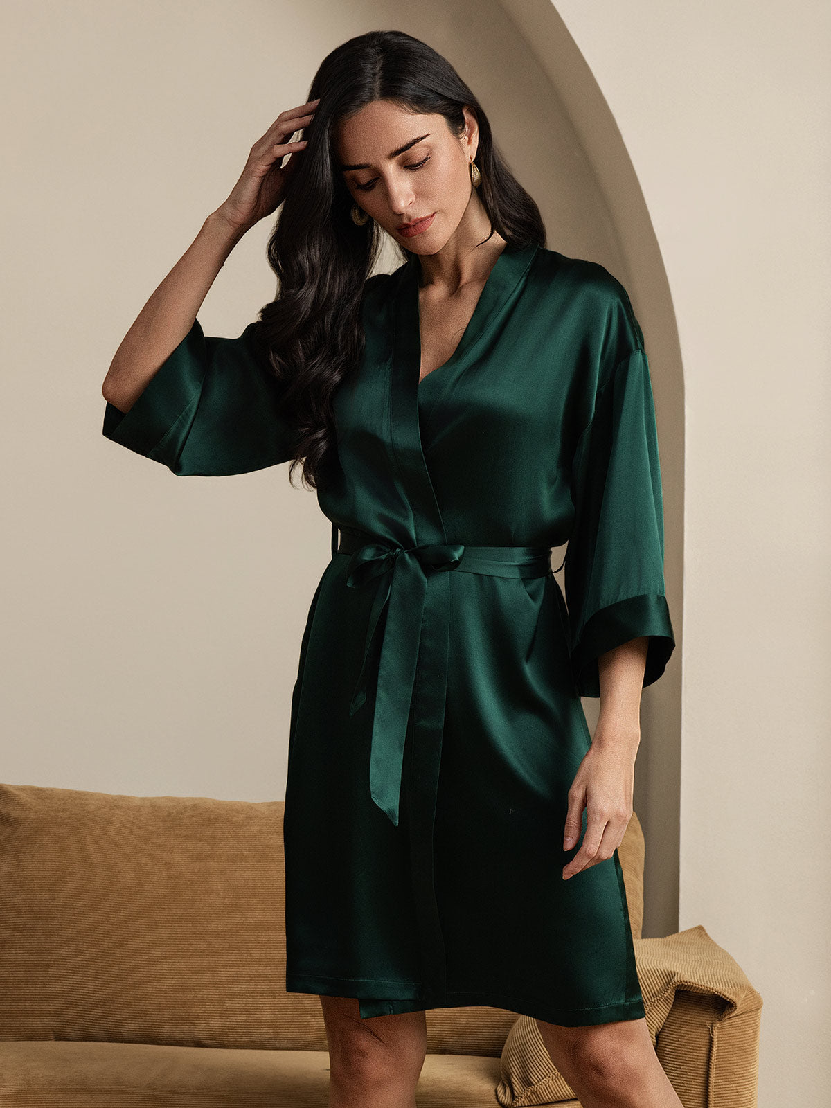 [Mörkgrön] SilkSilky-SE Rent Silke Womens Robe 006