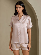 [Skugggrå] SilkSilky-SE Short Sleeve Lapel Collar Dam Pyjama 003