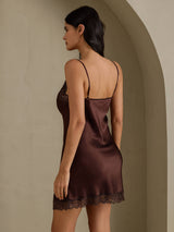 [Brun] SilkSilky-SE Spaghetti Strap V Neck Nattlinne 002