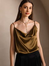 [Brun] SilkSilky-SE Spaghetti Strap Cowl Neck Cami Toppar 003