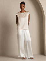 [Beige] SilkSilky-SE Cap Sleeve Round Neck Dam T-Shirt 005