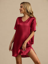 [Mörkröd] SilkSilky-SE Half Sleeve V Neck Nattlinne 005