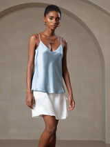 [Gråblå] SilkSilky-SE Spaghetti Strap V Neck Cami Toppar 005