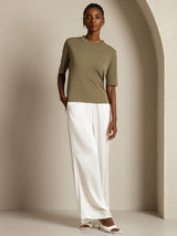 [Bränd Oliv] SilkSilky-SE Half Sleeve Crewkrage Dam T-Shirt 006