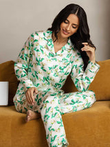 [Grön Blommor] SilkSilky-SE Rent Silke Womens Pajamas 006,