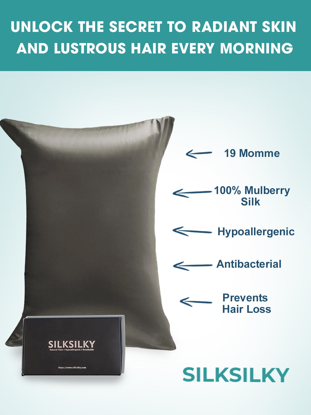 [Mörkgrå] SilkSilky-SE 19Momme Rent Silke Pillowcase 003