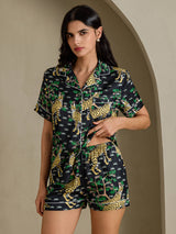 [Svart Serval] SilkSilky-SE Short Sleeve Notch Collar Dam Pyjama 004