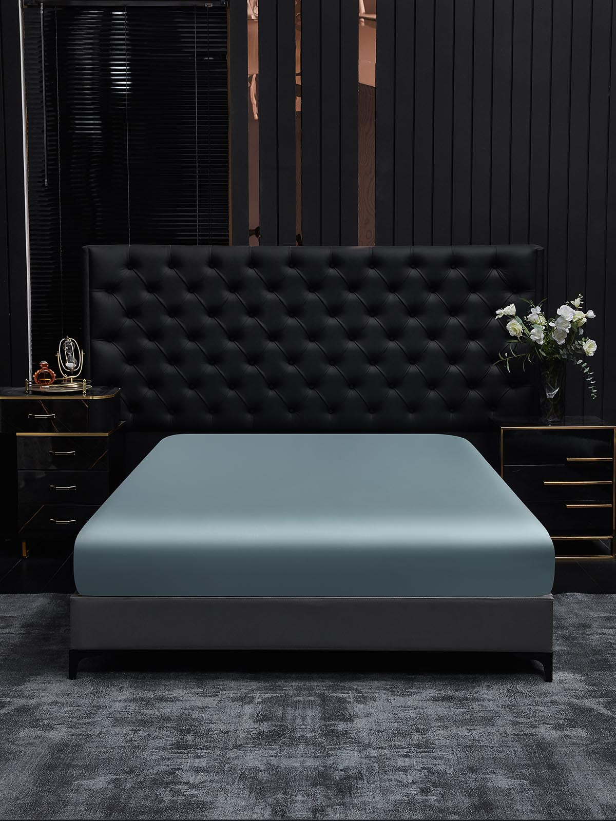 [Gråblå] SilkSilky-SE 22Momme Rent Silke Sheet 001,