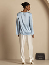 [Gråblå] SilkSilky-SE Long Sleeve Boat Neck Blus 002