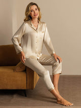 [Champagne] SilkSilky-SE Long Sleeve Lapel Collar Dam Pyjama 006