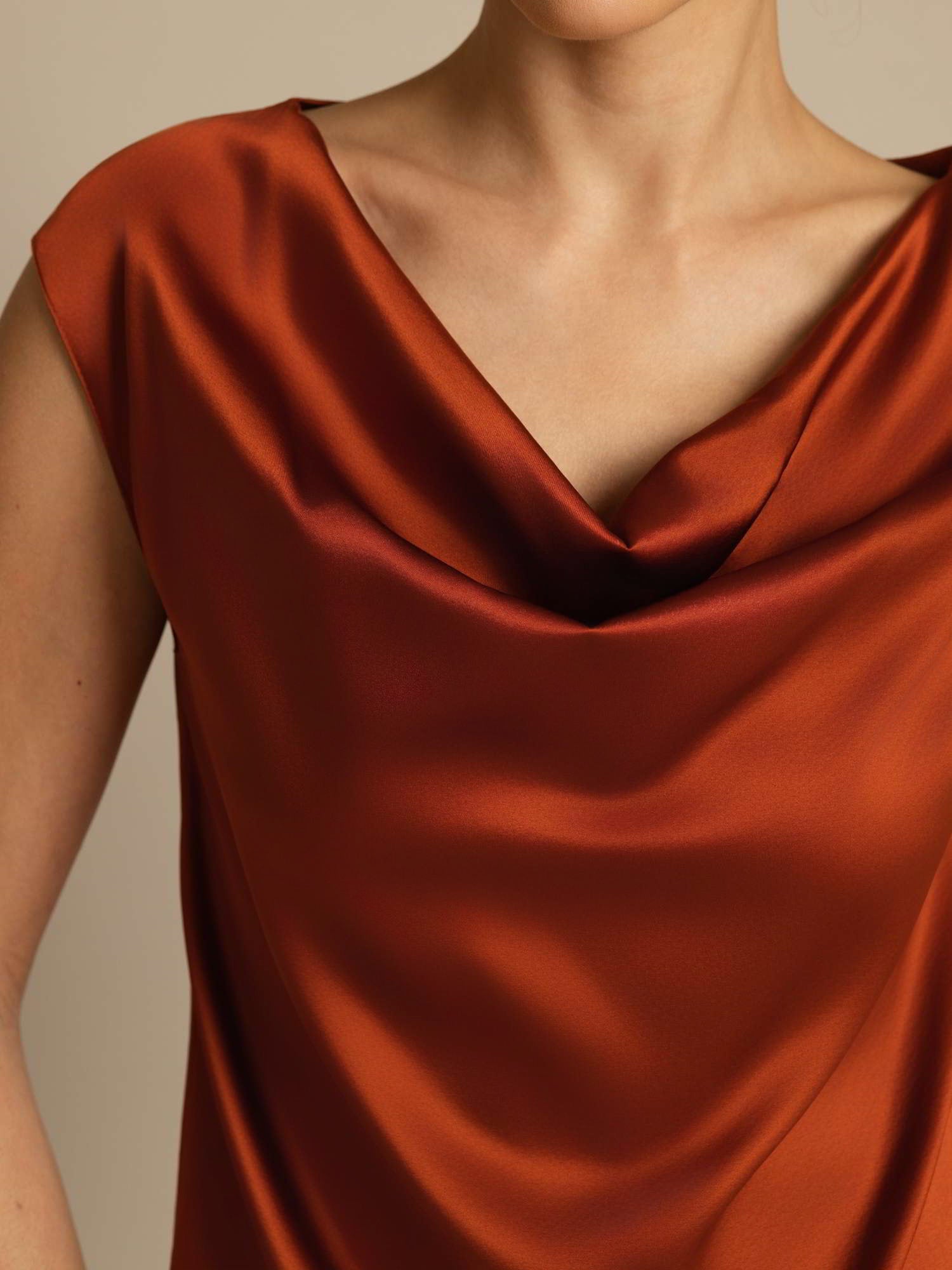 [Kola] SilkSilky-SE 19Momme Kappärm Cowl Halsringning Dam T-Shirt 003