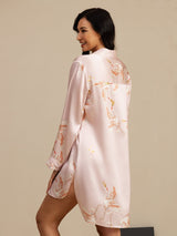 [Rosa] SilkSilky-SE Long Sleeve Lapel Collar Dam Sömnskjorta 002