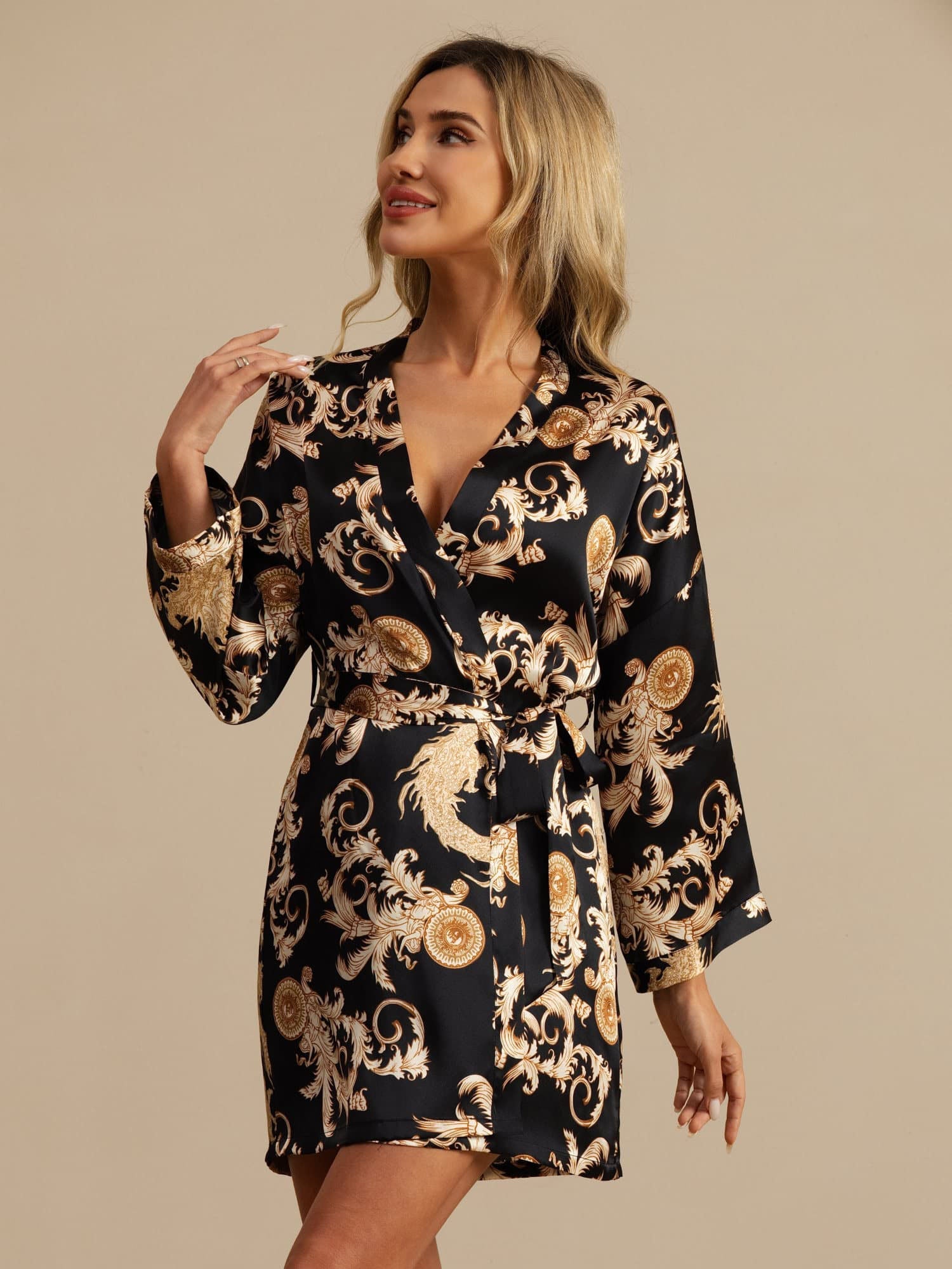 [Svart Drake] SilkSilky-SE 3/4 Ärm Dam Morgonrock 001