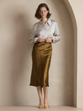 SilkSilky-SE 19Momme Rent Silke Skirt Brun 004