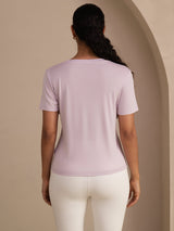 [Lavendel] SilkSilky-SE Short Sleeve V Neck Dam T-Shirt 002