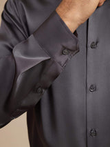 [Mörkgrå] SilkSilky-SE Long Sleeve Lapel Collar Herrskjorta 004