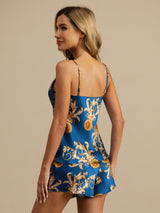 [Navy Drake] SilkSilky-SE Spaghetti Strap V Neck Camisole Set 002