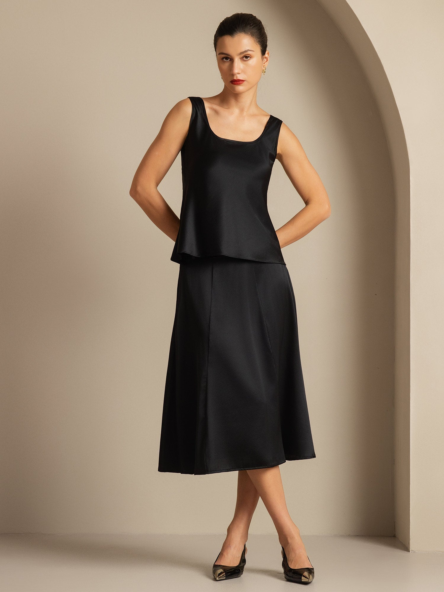 [Svart] SilkSilky-SE 19Momme Silke Camisoles 005,