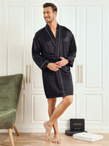[Svart] SilkSilky-SE Rent Silke 3/4 Ärm Mens Robe 004