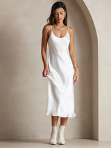 [Vit] SilkSilky-SE Spaghetti Strap V Neck Klänning 005