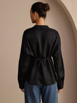 [Svart] SilkSilky-SE Long Sleeve Blouse 002