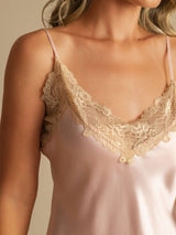 [Rosa] SilkSilky-SE Spaghetti Strap V Neck Nattlinne 004