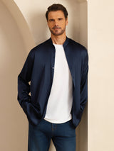 [Mörkblå] SilkSilky-SE Long Sleeve Stand Collar Herrskjorta 003