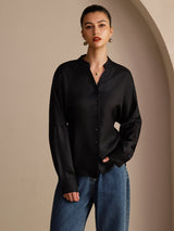 [Svart] SilkSilky-SE Long Sleeve Blouse 001