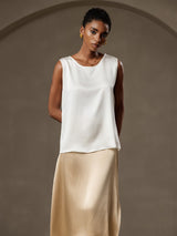 [Vit] SilkSilky-SE Sleeveless Round Neck Cami Toppar 001