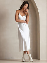 [Vit] SilkSilky-SE Spaghetti Strap V Neck Klänning 004