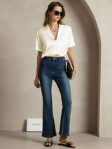 [Elfenben] SilkSilky-SE Short Sleeve Lapel Collar Damskjorta 007