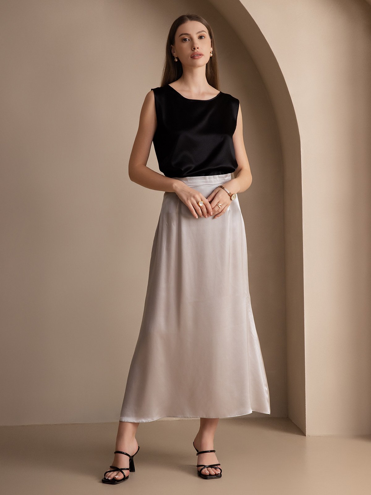 [Svart] SilkSilky-SE 19Momme Silke Camisoles 003