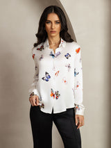 [Vit Fjäril] SilkSilky-SE Long Sleeve Lapel Collar Damskjorta 001