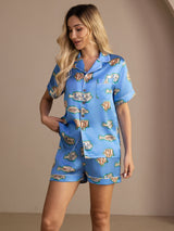 [Blå Fisk] SilkSilky-SE Short Sleeve Lapel Collar Dam Pyjama 004