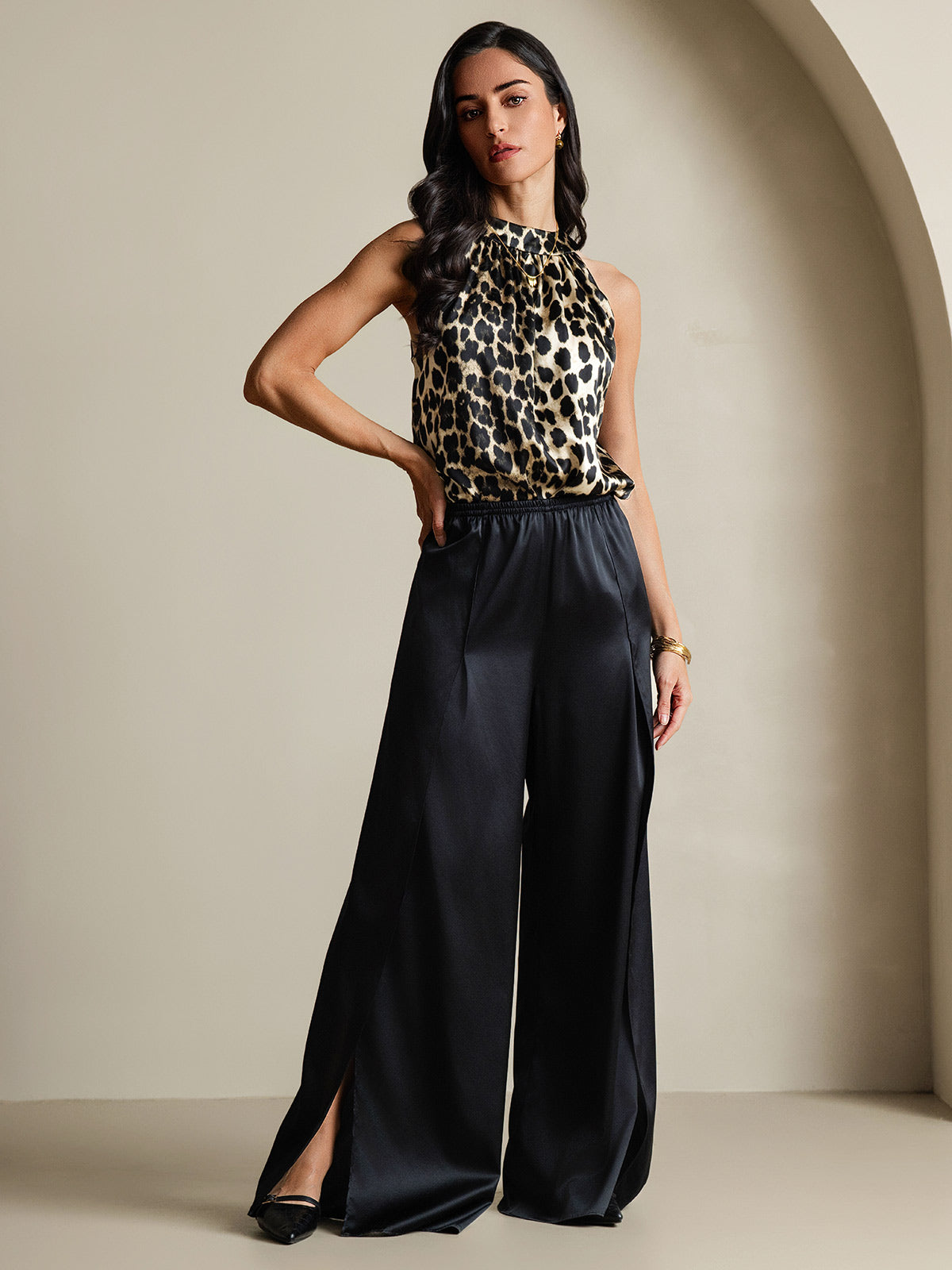 [Leopard] SilkSilky-SE 19Momme Silke Womens T-Shirt 007