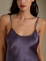 [Lila Grå] SilkSilky-SE Spaghetti Strap V Neck Klänning 004