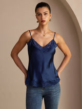 [Mörkblå] SilkSilky-SE Spaghetti Strap V Neck Cami Toppar 001