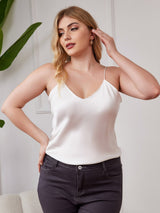 [Vit] SilkSilky-SE Spaghetti Rem V Ringning Plus Storlek Cami Toppar 003